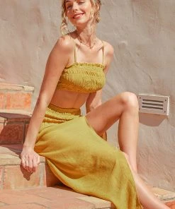 CUPSHE St. Tropez Mustard Frill Cover Up Set