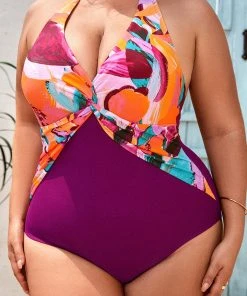 CUPSHE Artistic Flowers Twist Front Tummy Control Plus Size One Piece Smocked And Floral Swimsuits