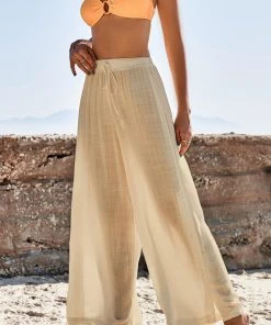 CUPSHE Delphina Elastic Waist Split Tie Apricot Pants Cover Ups