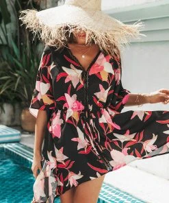 CUPSHE Sloane Tropical Print Lace Trims Short Cover Up