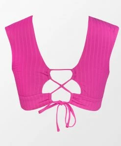 CUPSHE Swimwear BOGO 40% OFF Breezy Rib Faux Tie Cap Sleeve Bralette Plus Size Bikini Top