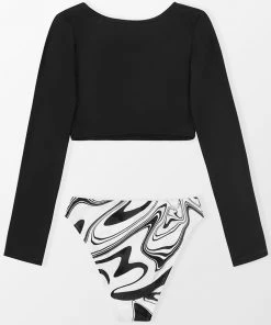 CUPSHE Wild Ronarce Cutout Cropped Long Sleeve Bikini Set Bikinis