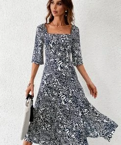 CUPSHE Dresses Lisa Square Neck Long Sleeve Mid Length Dress