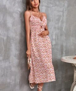 CUPSHE Liliana Ruching Cutout Ditsy Slip Dress