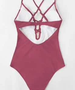 CUPSHE Madisyn Dusty Pink Plunge Neck Crisscross One Piece Swimsuit