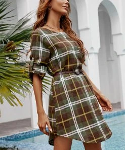 CUPSHE Moriah Gingham Curved Hem Short Dress