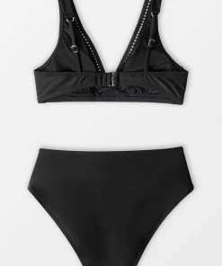 CUPSHE Bikinis Seaside Holiday Ladder Trim Black Bralette And Hipster Bikini Set