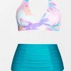 CUPSHE Swimwear UP TO 70% OFF Multi Spring Halter High Waist Tummy Control Plus Size Set
