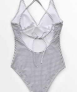 CUPSHE Black And White Stripe V-neck One Piece Swimsuit One Pieces