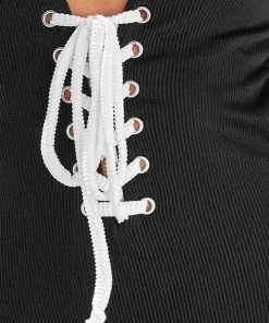 CUPSHE Miley Black Front Lace Up Crisscross One Piece Swimsuit One Pieces