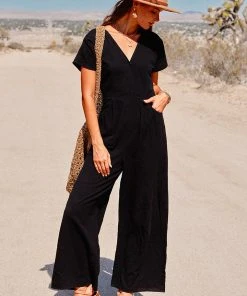 CUPSHE Wide Leg V-neck Jumpsuit Accs & Clothing