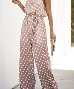 CUPSHE Kimora Sleeveless Ruching Tie Polka Dot Jumpsuit Accs & Clothing