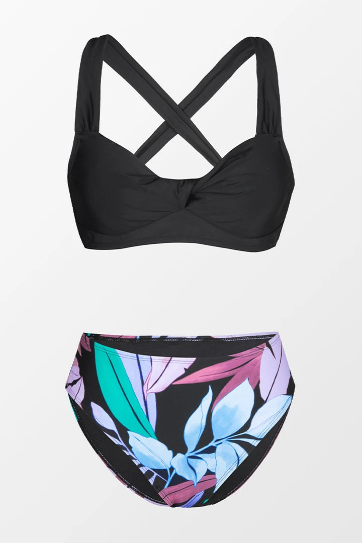 CUPSHE Tropicool Leaf Twist Front Midkini And Classic Hipster Set Swimwear UP TO 70% OFF