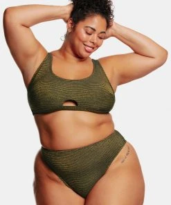 CUPSHE Ribbed Keyhole Bralette & High Waist Plus Size Bikini Set