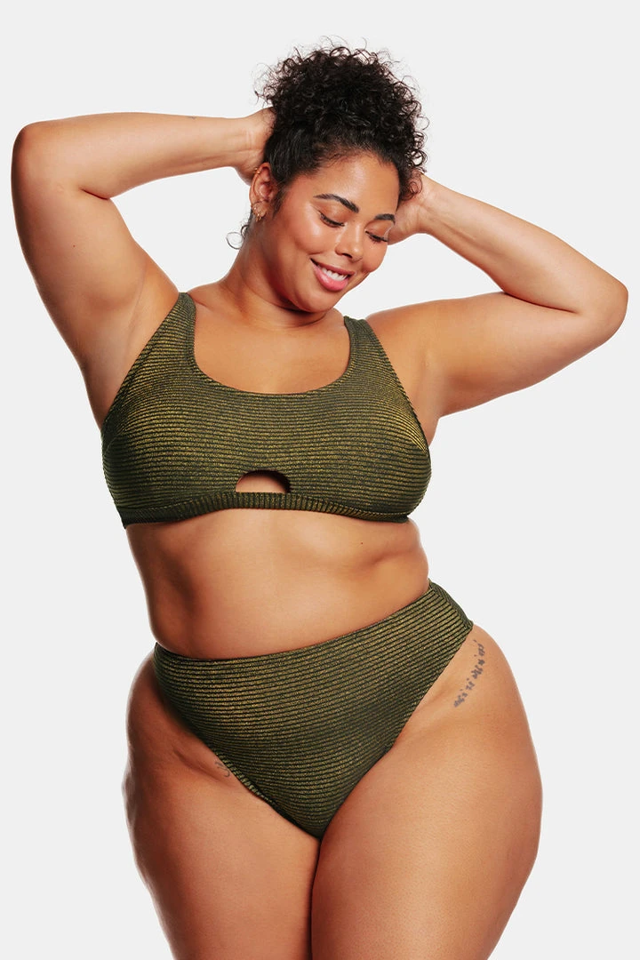 CUPSHE Ribbed Keyhole Bralette & High Waist Plus Size Bikini Set