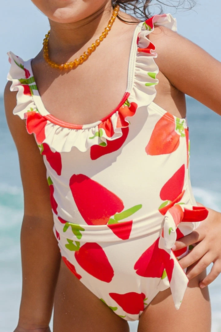 CUPSHE Strawberry Fields Forever Girls' Ruffled High Neck One Piece Swimsuit