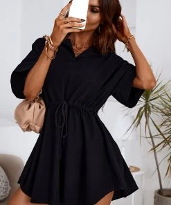 CUPSHE Henley Shirt Collar Lace Up Short Length Dress Dresses