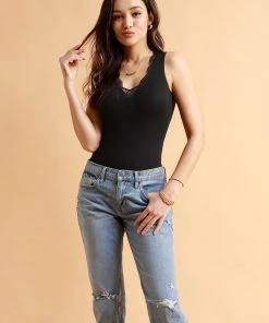 CUPSHE Keely Scalloped Lace Trim Bodysuit