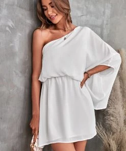 CUPSHE Coralie One-shoulder Elastic Waist Short Dress Dresses