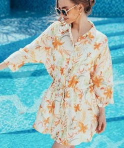 CUPSHE Dresses Aisha Leafy Shirt Collar Dress