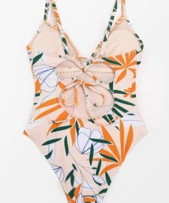 CUPSHE Jade Leafy Lace Up One Piece Swimsuit