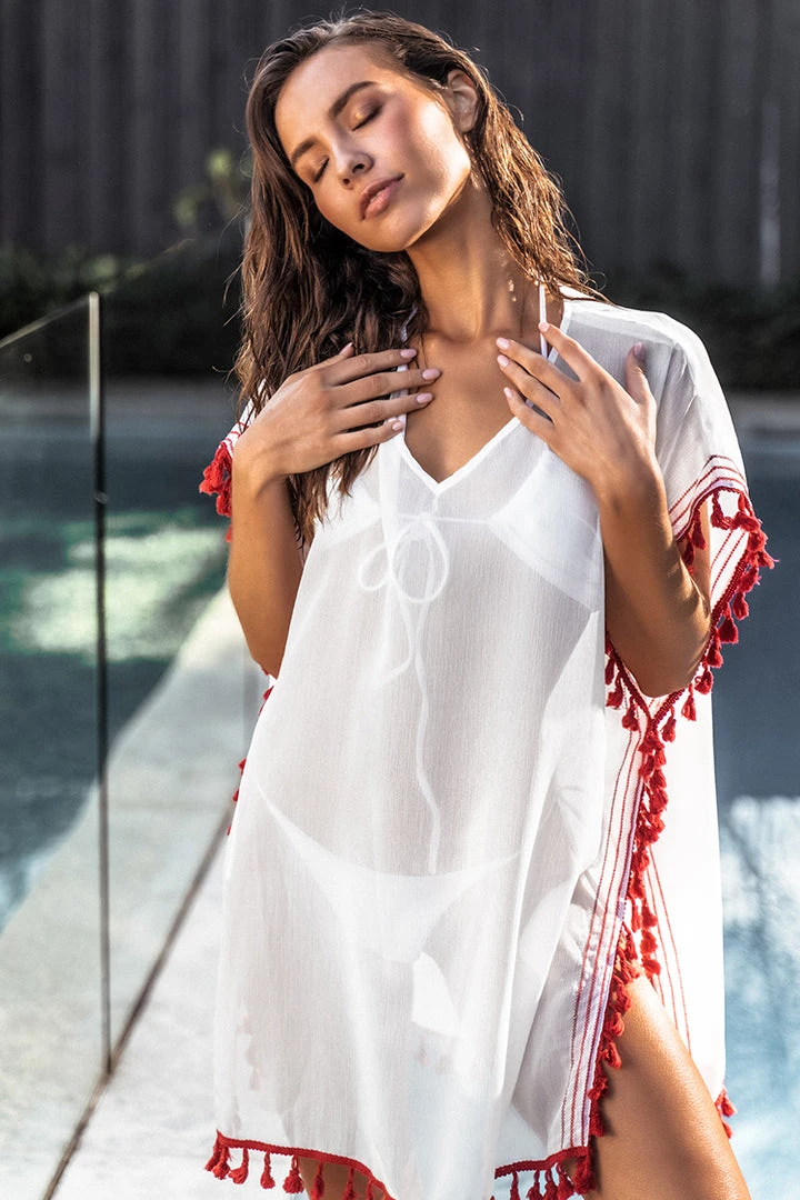 CUPSHE Ellis Dolman Sleeve Fringe Kaftan Cover Ups