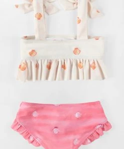 CUPSHE Girls’ Cute Shell Ruffled Hem Bralette And Hipster Bikini Set