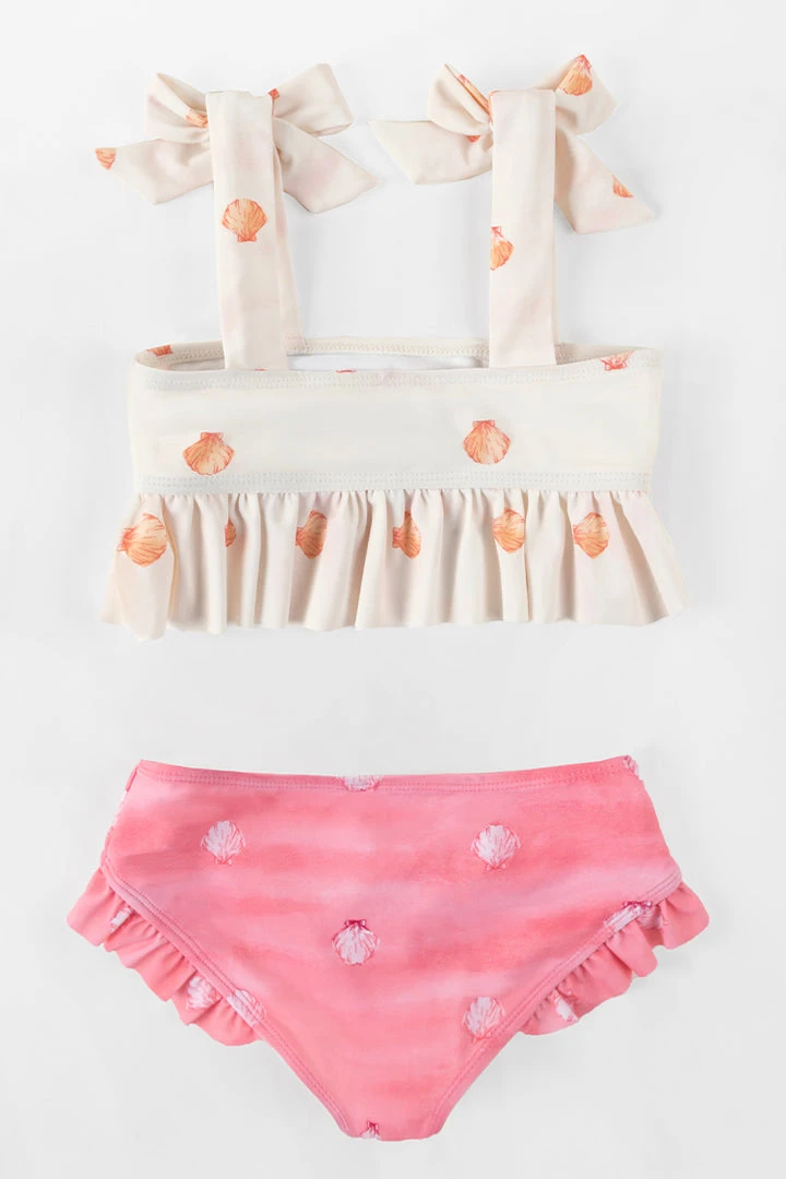 CUPSHE Girls’ Cute Shell Ruffled Hem Bralette And Hipster Bikini Set
