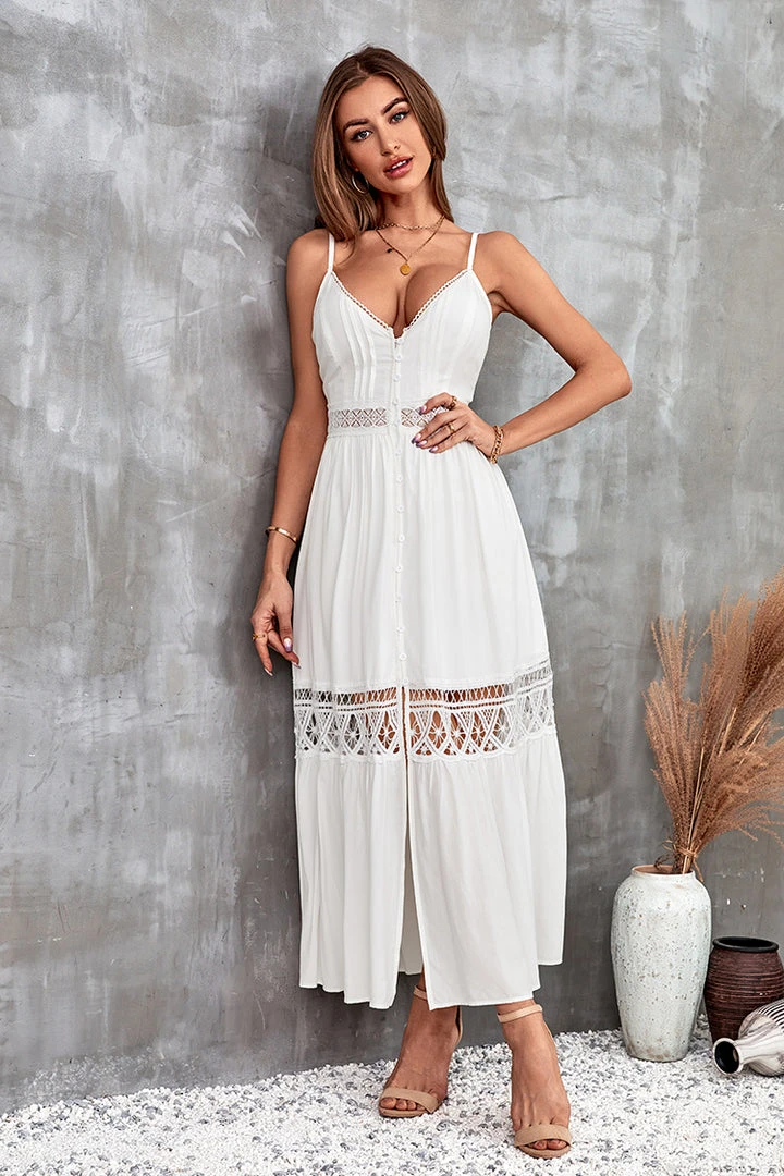 CUPSHE Siena Plunge Button Lace Trims Slip Dress Dresses