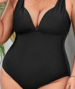 CUPSHE Summer Of Love Black Plunge Tummy Control Black Plus Size One Piece