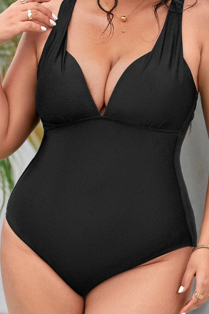 CUPSHE Summer Of Love Black Plunge Tummy Control Black Plus Size One Piece