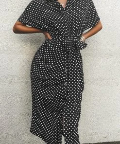 CUPSHE Dresses Alaia Short Sleeve Shirt Collar Frill Dots Dress