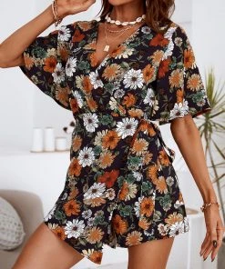 CUPSHE Agatha Lace Up Wrap Floral Jumpsuit Accs & Clothing