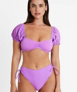 CUPSHE Mindful Solids Amethyst Puff Sleeve Bikini Top Bikinis