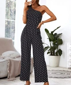 CUPSHE Kimora One Shoulder Dots Straight Jumpsuit