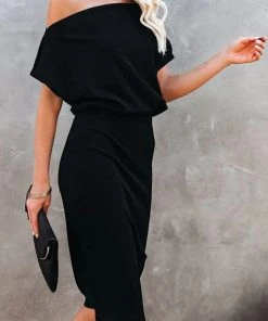 CUPSHE Buffy Short Sleeve Off Shoulder Mid Length Dress
