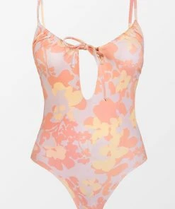 CUPSHE Dreamy Blossoms Ruched Tie Cutout One Piece Swimsuit One Pieces