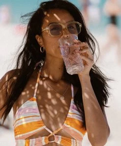 CUPSHE Swimwear UP TO 70% OFF Happy Stripe Tunneled Cutout Bralette And Hipster Set