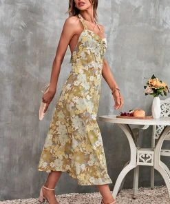 CUPSHE Miramar Floral Halter Neck Backless Dress