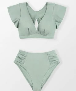 CUPSHE The Waves V Neck Top & Ruched High Waist Plus Size Bikini Set