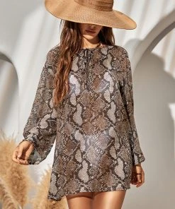 CUPSHE Cover Ups Grace Bay Round Neck Snake Print Cover Up
