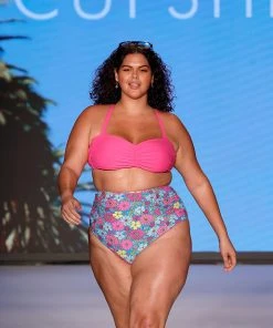 CUPSHE Point Dume Daisy Shirred High Waist Plus Size Bikini Bottoms