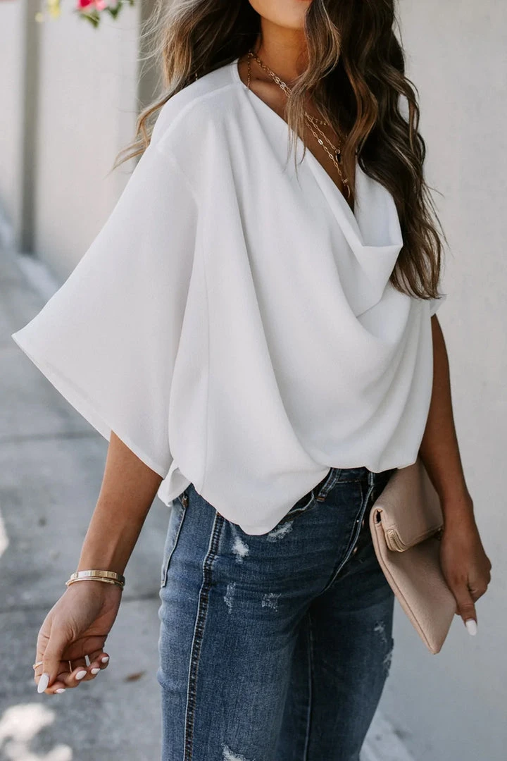 CUPSHE Antonella Dolman Sleeve Drape Collar Loose Top Beach Shirts & Tops