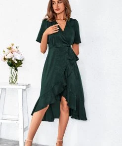 CUPSHE Angelique Tie Waist Ruffle Lace Up Wrap Dress Dresses