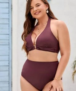 CUPSHE Plus Size Arizona Road Trip Molded Ring Front Halter Bikini Top