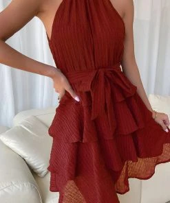 CUPSHE Armani Sleeveless Fitted Waisted Ruffle A-Shape Dress Dresses