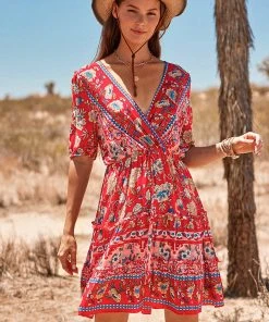 CUPSHE Jaycee V-neck Short Sleeve Paisley A-shape Dress