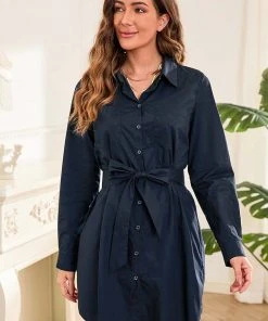 CUPSHE Dresses Nya Shirt-collar Belted Dress