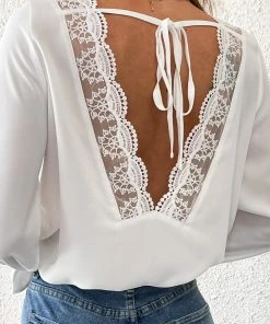 CUPSHE Accs & Clothing Brandi Long Sleeve Lace Trims Backless Tops