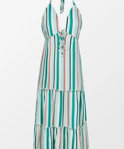 CUPSHE Dresses Alondra Stripe Frill Halter Neck Elastic Waisted Slip Dress